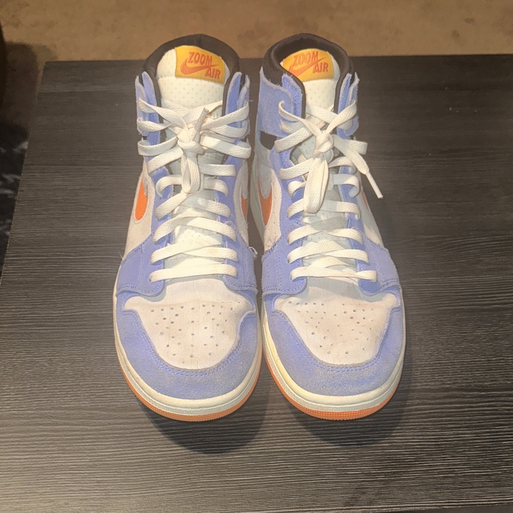 Jordan 1 CMFT  ZOOM AIR Nike High-Top Sneakers in Lavender, Orange, and White